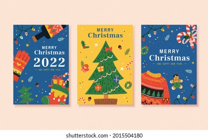 Hand drawn Merry Christmas and Happy New Year background, suitable for greeting cards, posters, or holiday covers.