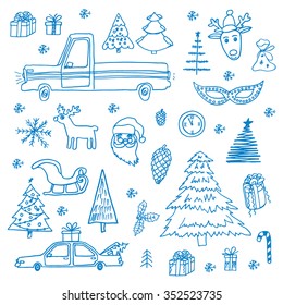 Hand drawn Merry Christmas   Happy New Year doodle elements set 