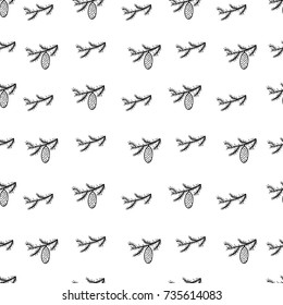 Hand drawn Merry Christmas and Happy New Year doodle seamless pattern.Template for Greeting Scrapbooking, Congratulations, Invitations.Christmas tree pine cones