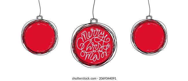 Hand drawn Merry Christmas lettering in a tree ball ornament style