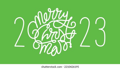 Hand drawn Merry Christmas lettering with year 2023