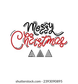 Hand Drawn Merry Christmas Text Vector Design.