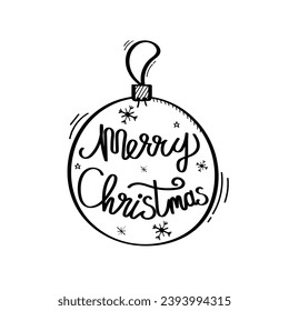Hand Drawn Merry Christmas Text Vector Design.