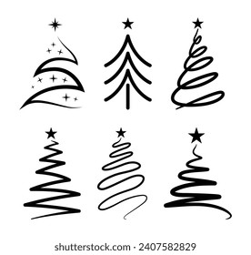 hand drawn merry Christmas tree silhouette vector art, graphics