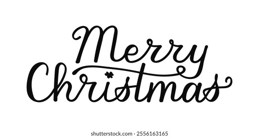 Hand drawn Merry Christmas typography design. Calligraphy handwritten lettering on white background. Holiday black color phrase for greeting cards and banners