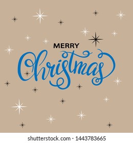Hand drawn Merry Christmas, Vector illustratin handwritten lettering, Calligraphy on brown background for banner holiday, postcard, banner or greeting card
