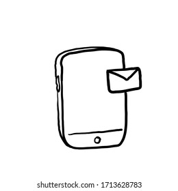 hand drawn Message and Mail line icons. doodle isolated background