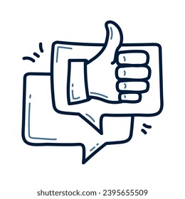 Hand drawn message with thumb up like doodle illustration design. message with thumb up like icon vector.