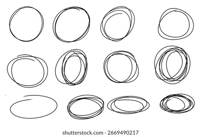Handgezeichnete chaotische Kreise doodle set abstrakte runde Skizzenformen