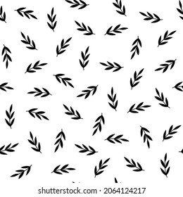 Handgezeichnete unordentliche Blattformen. Abstrakte botanische Vektorgrafik. Monochrome nahtlose Muster einzeln auf weißem Hintergrund.