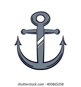 Hand drawn metal anchor isolated on white background. Vector illustration.