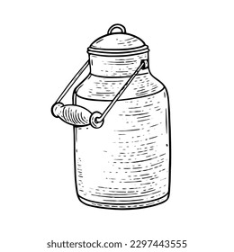 Hand drawn metal can with milk cartoon style vector art illustration.