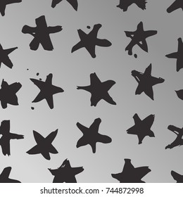 Hand drawn metallic paint seamless pattern. Stars background. Silver Abstract brush drawing. Grunge Vector art illustration