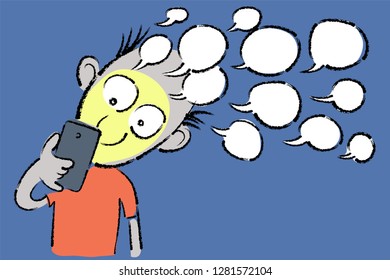 hand drawn metaphor sketch of man shocked by social media opinions on his mobile phone