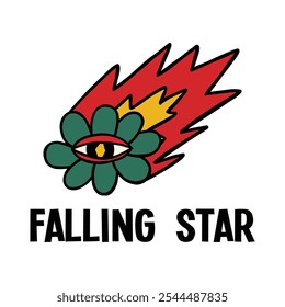 hand drawn meteor and flower t-shirt design illustration