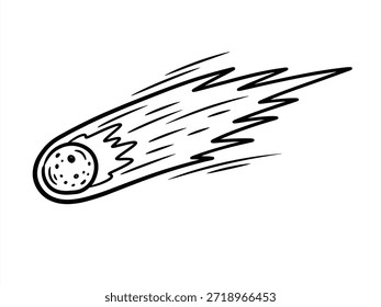 Hand drawn meteor illustration with motion lines isolated on white background