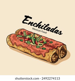 Hand Drawn Mexican Cuisine Enchilada Food Vector Illustration