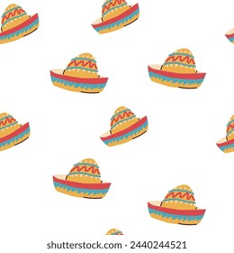 hand drawn mexican element seamless pattern. Vector illustration of mexican hat sombrero