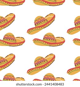 hand drawn mexican element seamless pattern. Vector illustration of mexican hat - seamless background