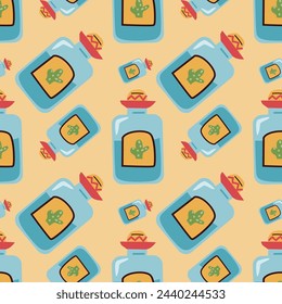 hand drawn mexican element tequila seamless pattern. Vector illustration of mexican alcohol drink