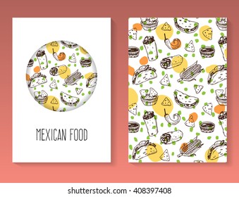  Hand drawn Mexican food flyer brochure design template. Vector background