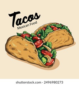 Tacos de comida mexicana dibujados a mano Ilustración de comida