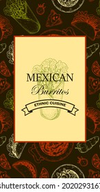 Hand drawn Mexican food vertical design. Vector illustration in sketch style
