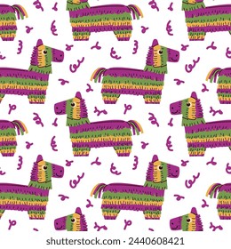 hand drawn mexican horse Pinata seamless pattern. Vector illustration. 