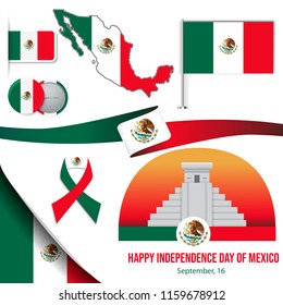 Hand Drawn Mexican Independence Day Vector Circle Shape Tags.Green, White and Red Mexican Flag. Black Hand Written Letteres.Red Heart. Mexican Independence Day Illustration Set.