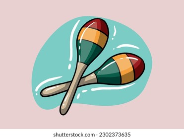 Hand drawn  Mexican maracas. Musical instrument maracas. Maracas on isolated background. Vector illustration