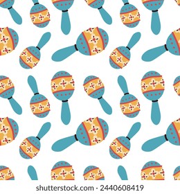 hand drawn mexican maracas seamless pattern. Vector illustration of mexican musical instrument.