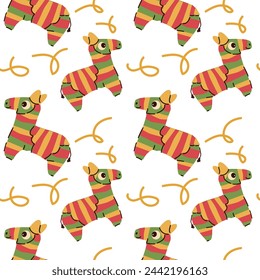 hand drawn mexican pinata horse seamless pattern. Vector illustration of mexican horse. 