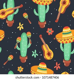 Hand drawn mexican seamless pattern. Cinco De Mayo design.