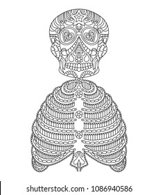 hand drawn mexican sugar skull with pattern as isolated vector file