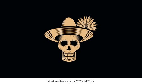 Hand drawn Mexican sugar skull with flowers pattern. Floral skull on white background. Coloring page for adult.