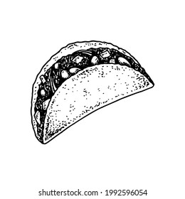 Hand drawn Mexican tacos. Vector illustration in sketch style