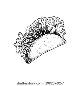 Hand drawn Mexican tacos. Vector illustration in sketch style