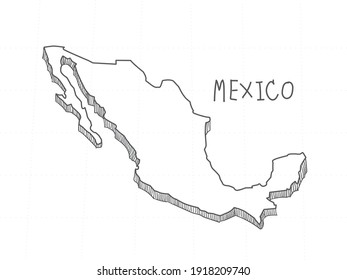 Hand Drawn of Mexico 3D Map on White Background. 