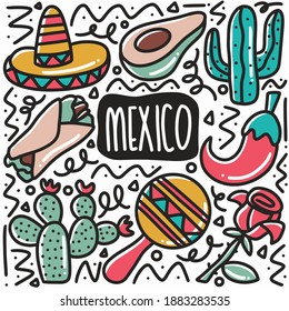 conjunto de doodle carnaval de méxico dibujado a mano con iconos y elementos de diseño