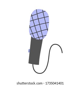Icono de micrófono dibujado a mano, micrófono dinámico para podcasting, singind, desempeño de radio de audio, ilustración de doodle vectorial de color, dispositivo de diseño retro, vector aislado