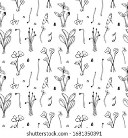 Hand drawn micro greens seamless pattern. Vector illustration in sketch style isolated on white background