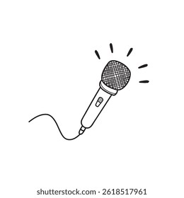Hand drawn microphone doodle icon. Hand drawn black sketch. Sign symbol. Decoration element. White background. Isolated. Flat design. Vector illustration.
