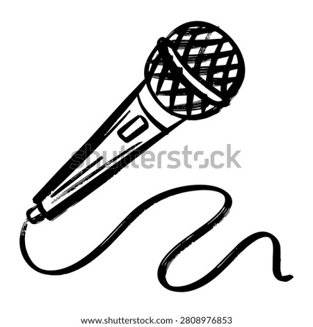 Hand drawn microphone doodle illustration with cable isolated on white background