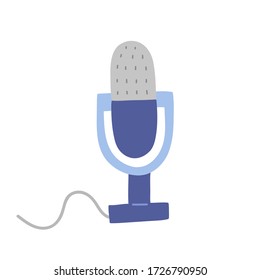Hand drawn microphone icon, condenser microphone for broadcasting or podcasting, colored doodle illustration, modern design device, isolated vector illustration