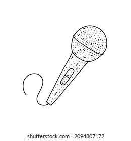 Hand drawn Microphone icon in doodle style. Cartoon microphone vector icon for web design isolated on white background.