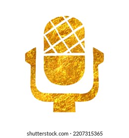 Hand Drawn Microphone Icon In Gold Foil Texture Vector Illustration