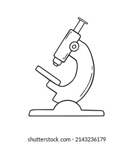 Hand drawn microscope in doodle sketch style. Vector illustration isolated on white background.