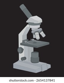 Ilustração desenhada à mão do microscópio. Equipamento de Laboratório de Ciência para Projetos de Pesquisa e Educação