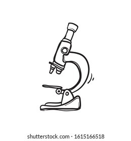 hand drawn microscope. line art chemistry, pharmaceutical instrument, microbiology magnifying tool. Symbol of science, chemistry and exploration. Vector lab microscope illustration isolated