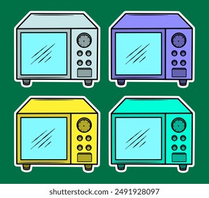 Ilustración vectorial de pegatina de microondas dibujada a mano